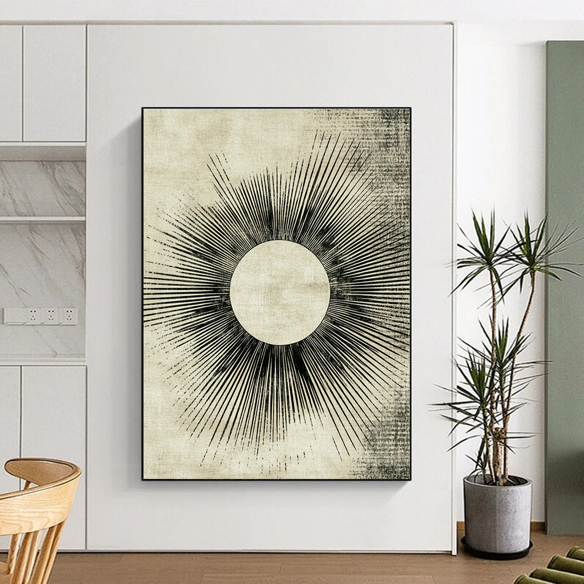 Sunburst on Beige Abstract Painting with Retro Energy WINK114