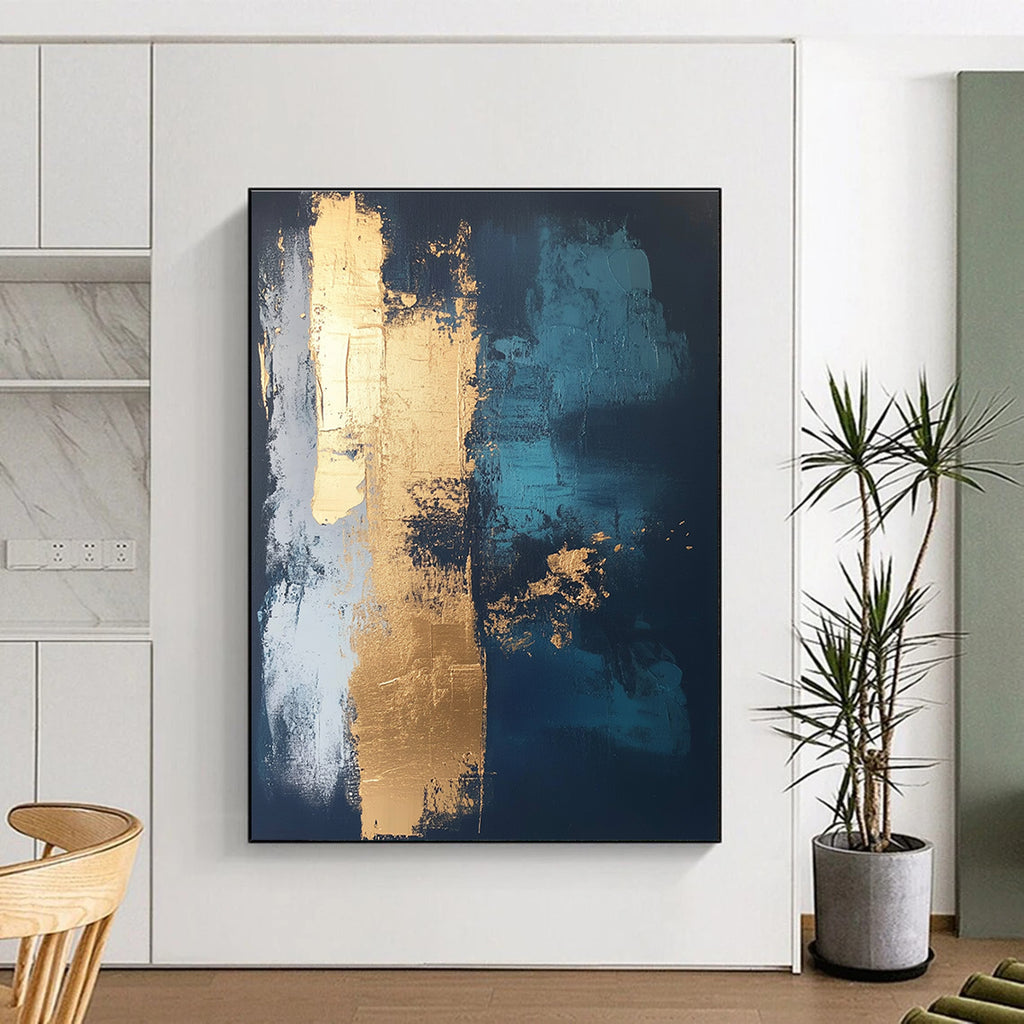 Dark Blue - Gold Abstract Painting with Mysterious Elegance WINK372