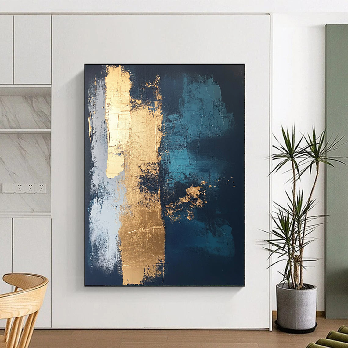 Dark Blue - Gold Abstract Painting with Mysterious Elegance WINK372