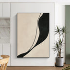 Black and Beige Curved Abstract Painting with Fluid Lines WINK843