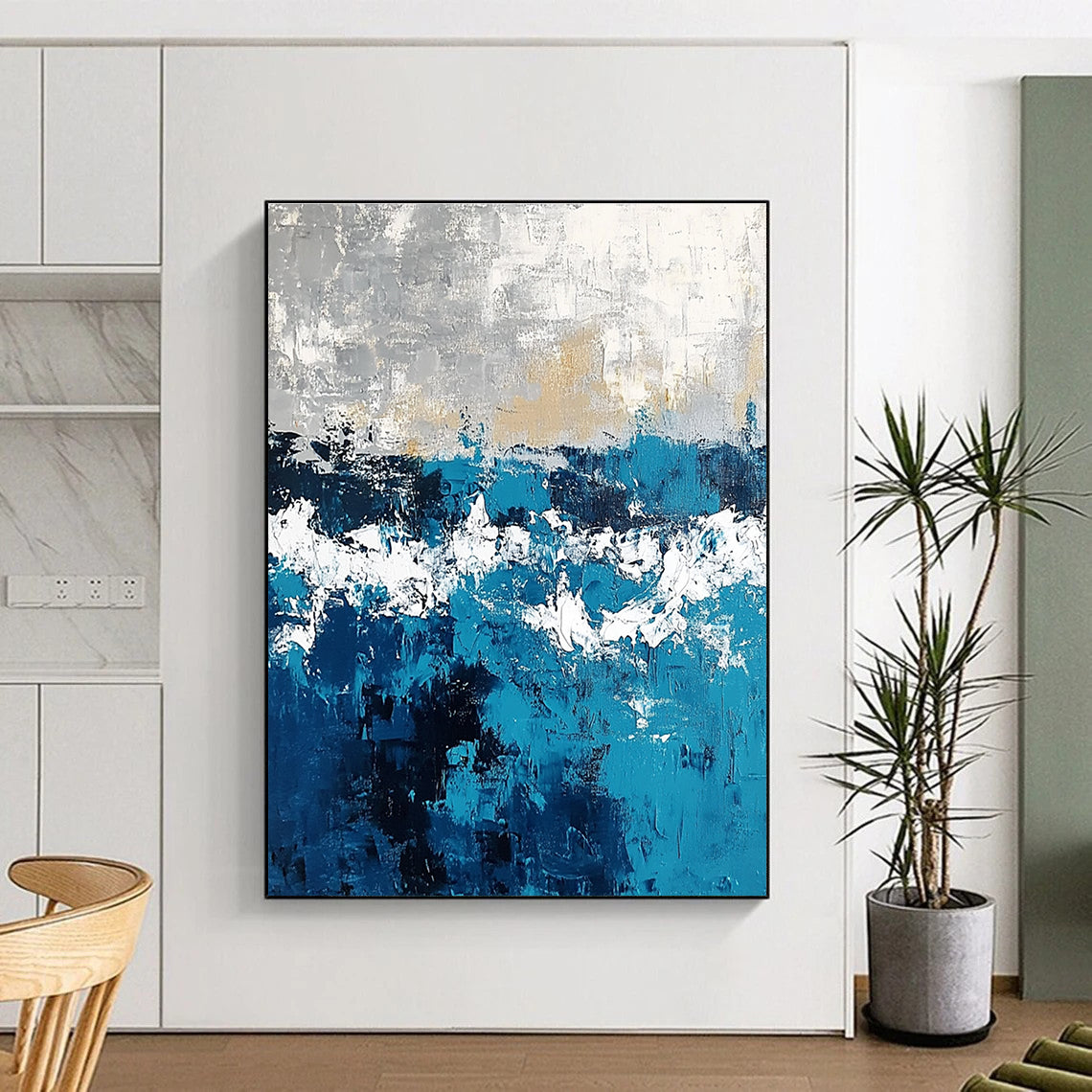 Blue and Gold Abstract Painting for Luxurious Interiors GAB0736