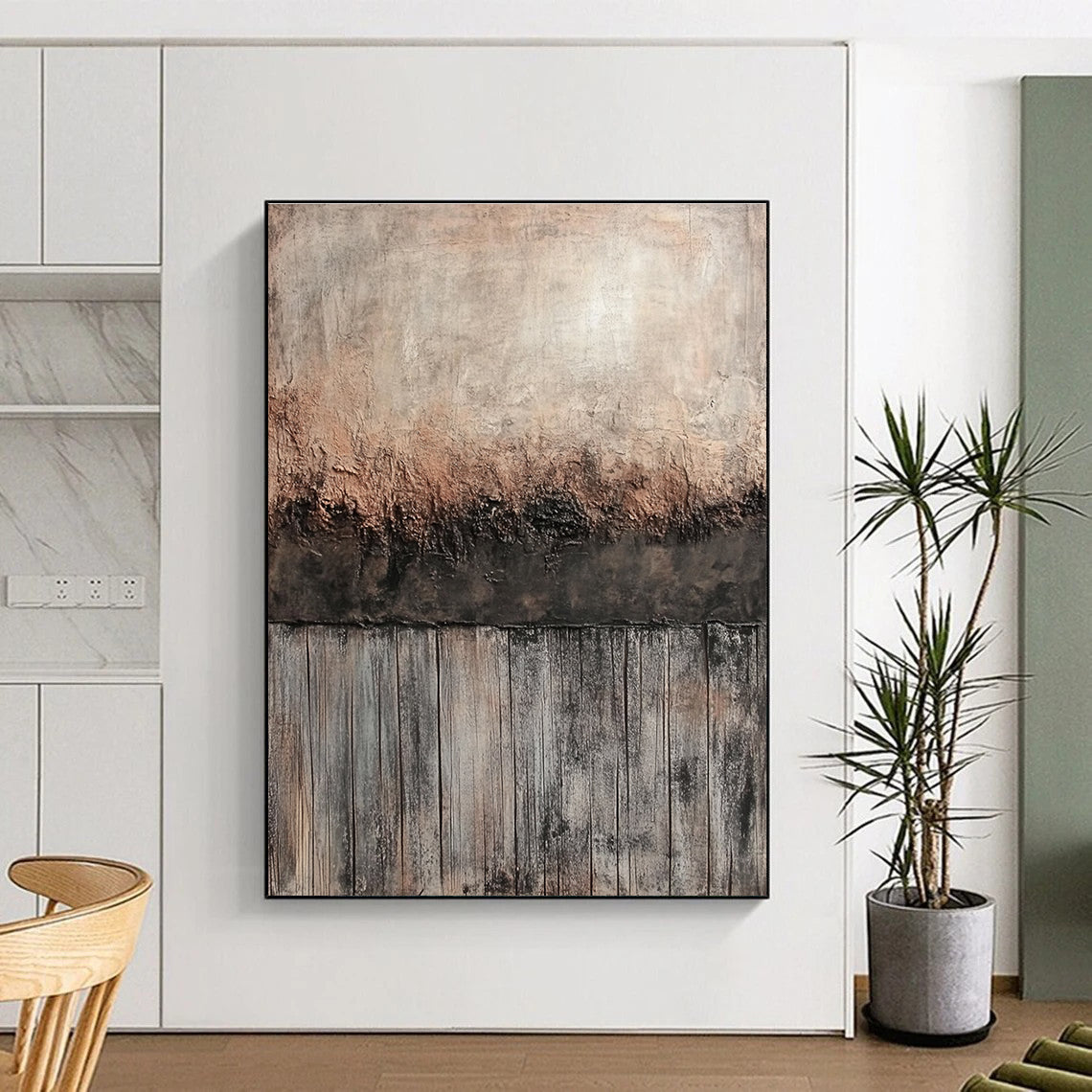 Textured Wall and Wood Fusion Abstract Painting with Rustic Charm WINK252