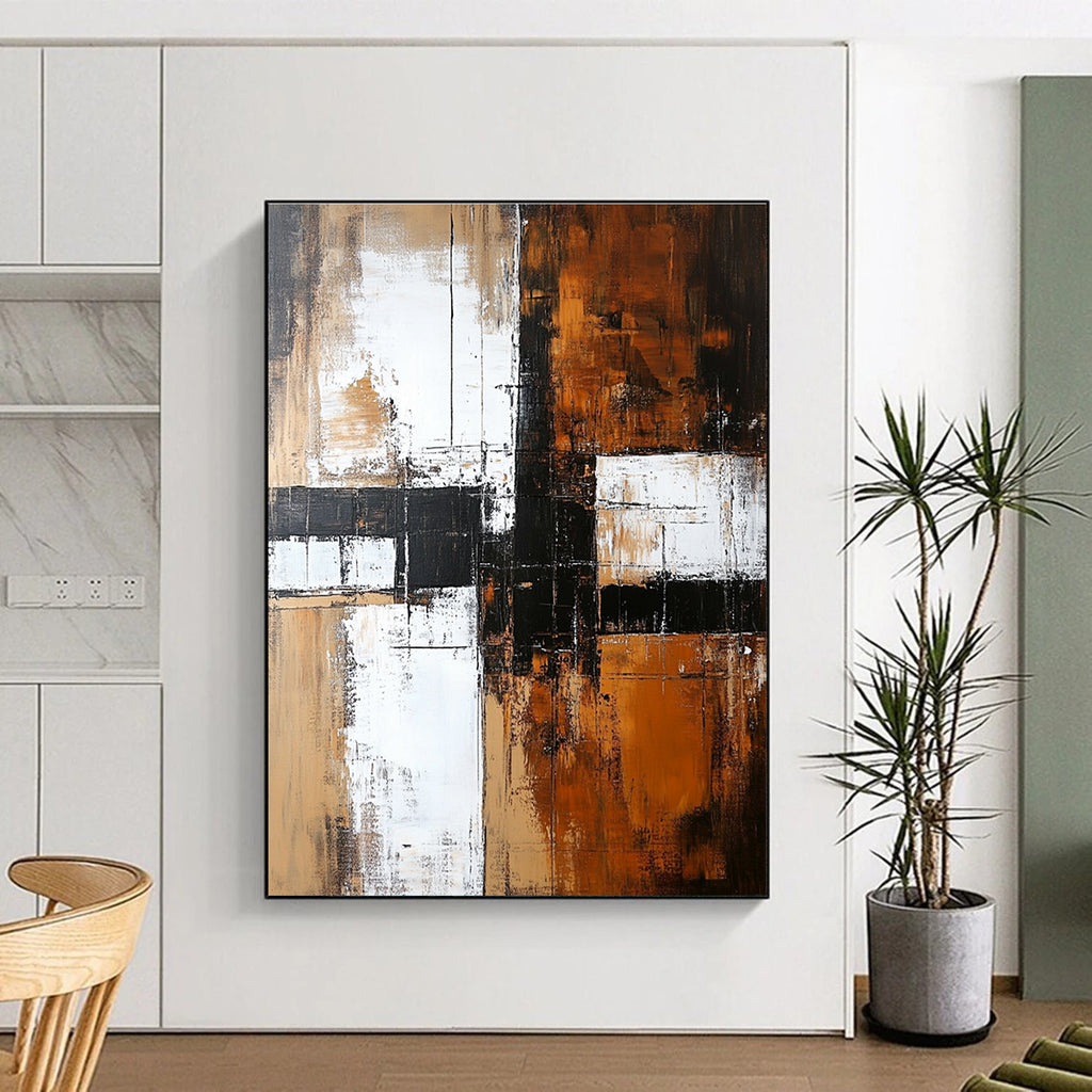 Brown Black White Abstract Painting with Textured Layers WINK672