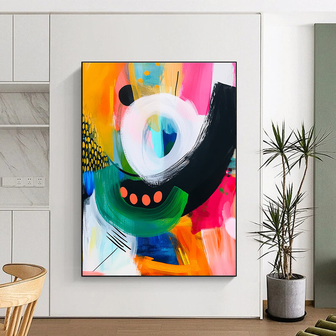 Circular and Curved Shapes Abstract Painting with Playful Rhythm WINK082