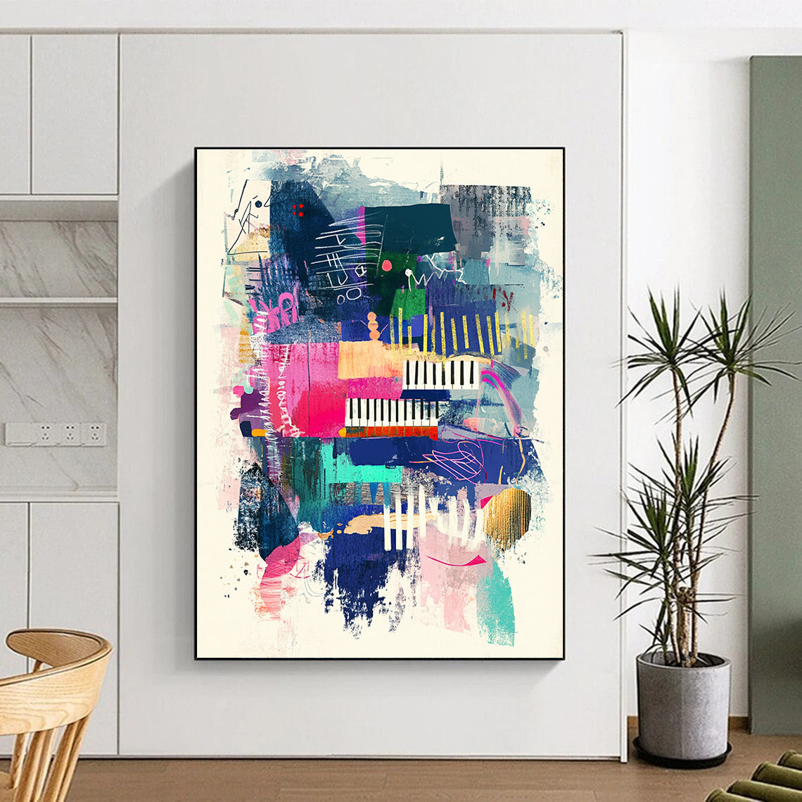 Musical Abstract Fusion Painting with Piano Motifs GAB0101