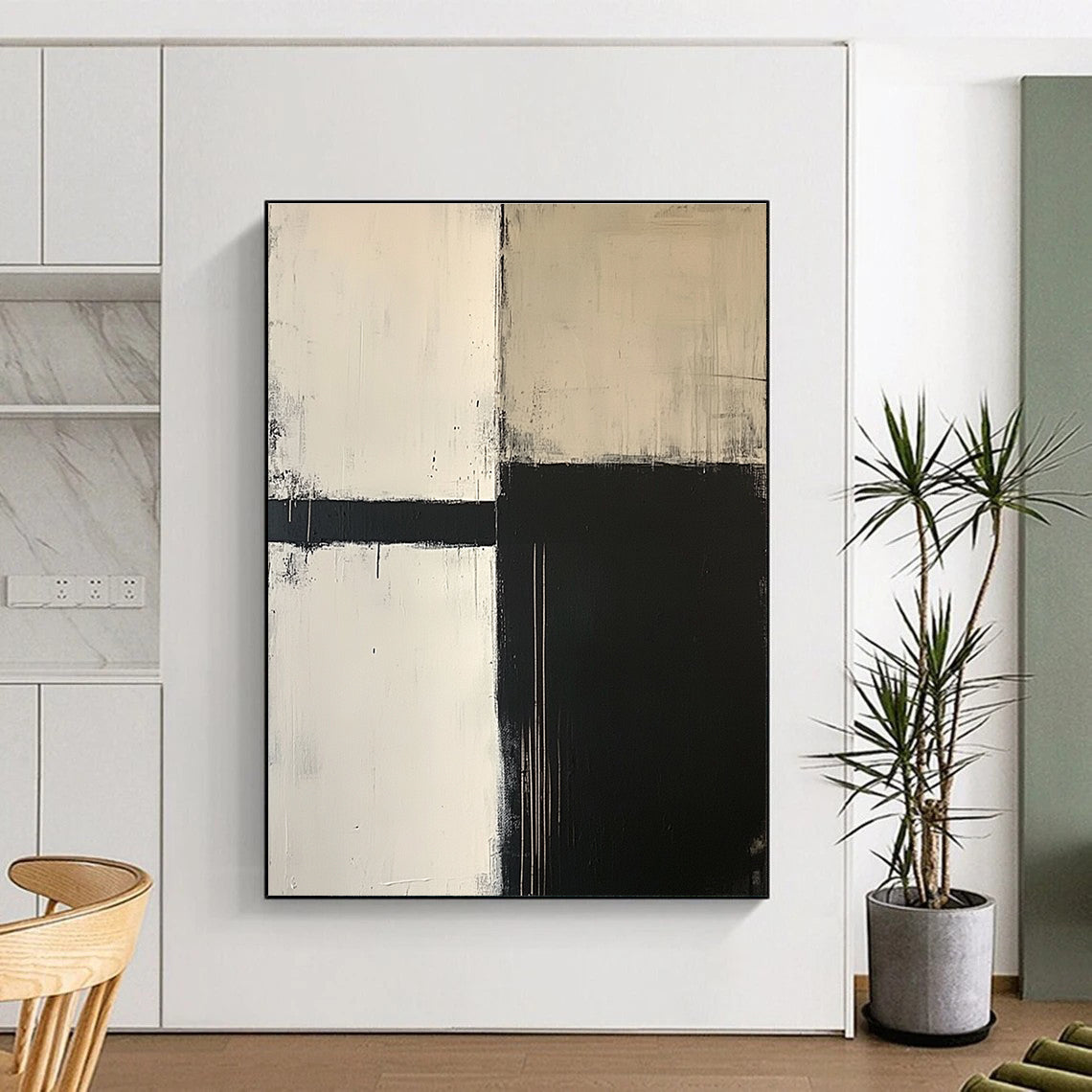 Black White Geometric Abstract Painting with Minimalist Design WINK650