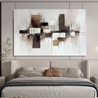 Brown and White Geometric Abstract with Textured Splatters Abstract Painting ABS372