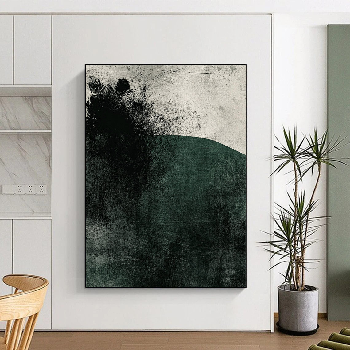 Dark Green and Black Abstract Painting for Nature - Inspired Studies GAB1012