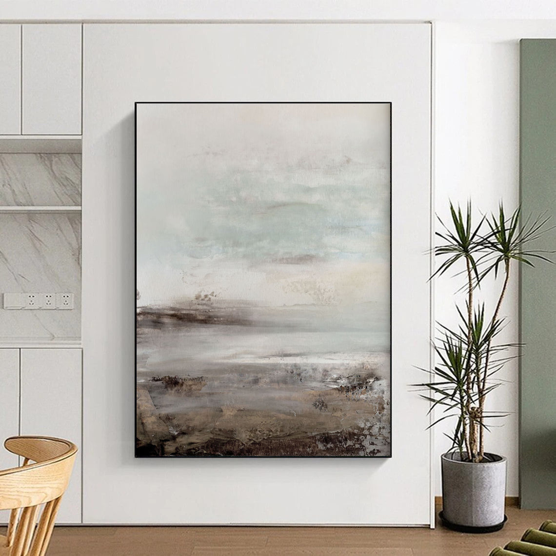 Neutral - Toned Landscape Abstract Painting for Serene Bedrooms HENG153
