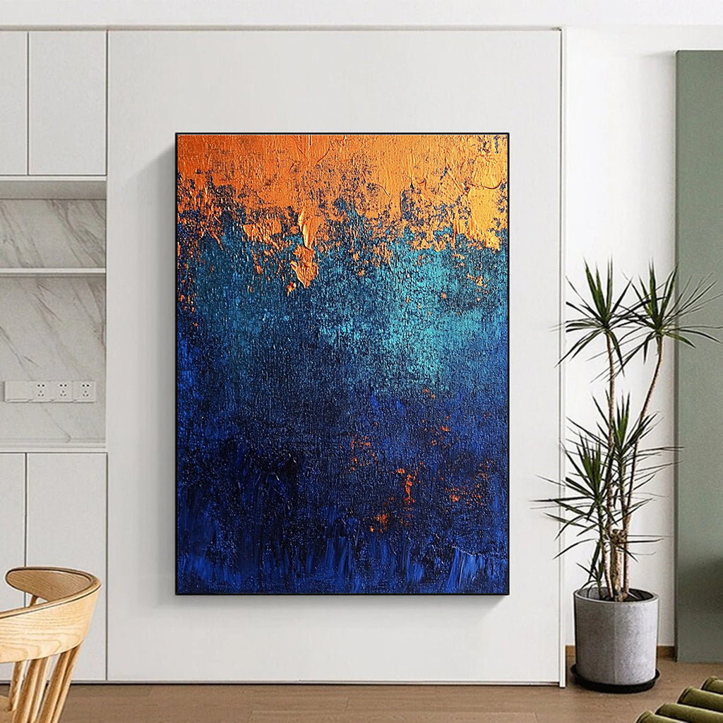 Blue Orange Textured Abstract Painting with Coastal Vibes WINK709