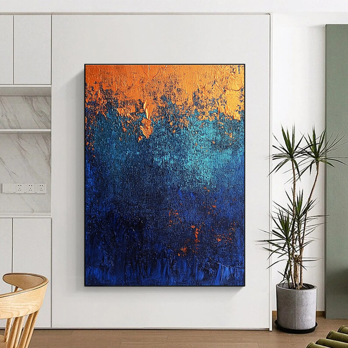 Blue Orange Textured Abstract Painting with Coastal Vibes WINK709