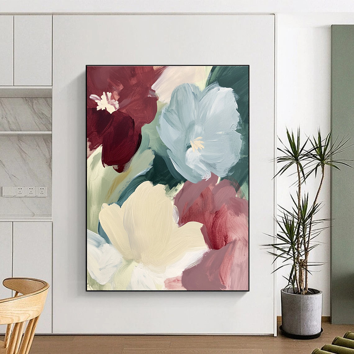 Soft - Toned Floral Abstract Painting for Cozy Living Rooms GAB1040