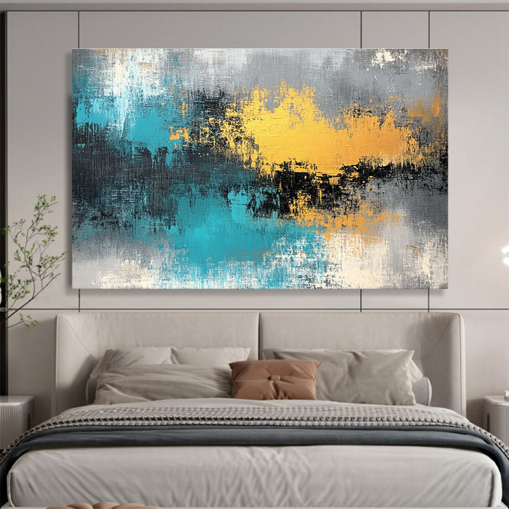 Blue - Gold Abstract Fusion Painting with Dynamic Textures ABS419