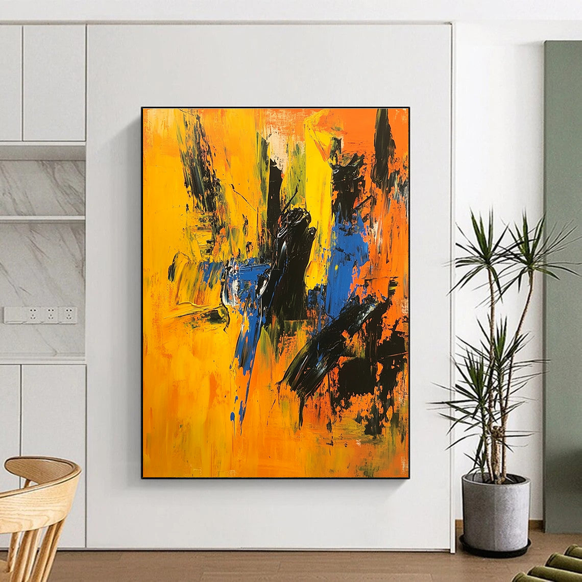 Vivid Yellow Blue Abstract Painting with Dynamic Energy WINK710