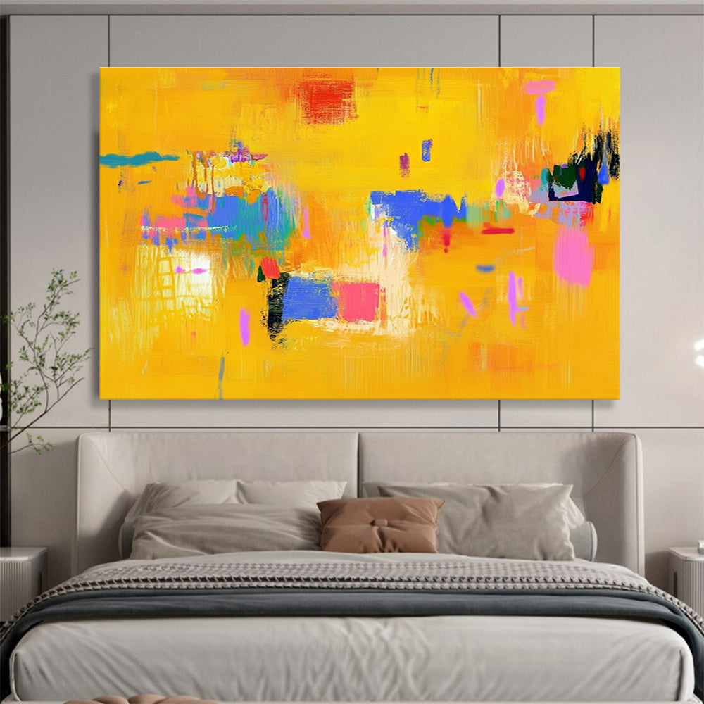 Bright Yellow Color Block Abstract Painting ABS306