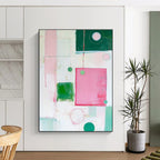 Pink Green White Abstract Painting with Playful Geometry WINK518