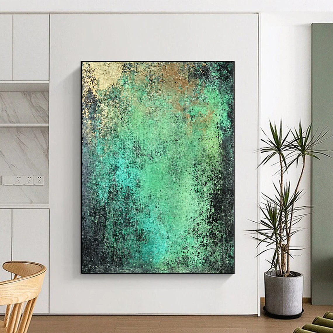 Green and Blue Textured Background Abstract Painting with Fresh Vitality WINK039