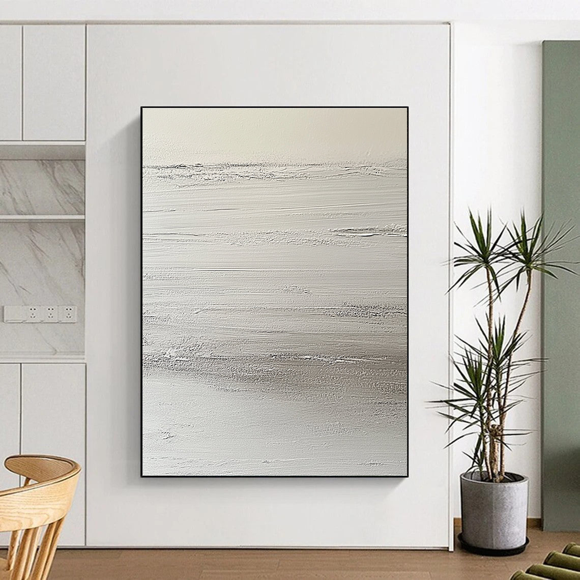 White Textured Layers Abstract Painting with Minimalist Depth WINK129