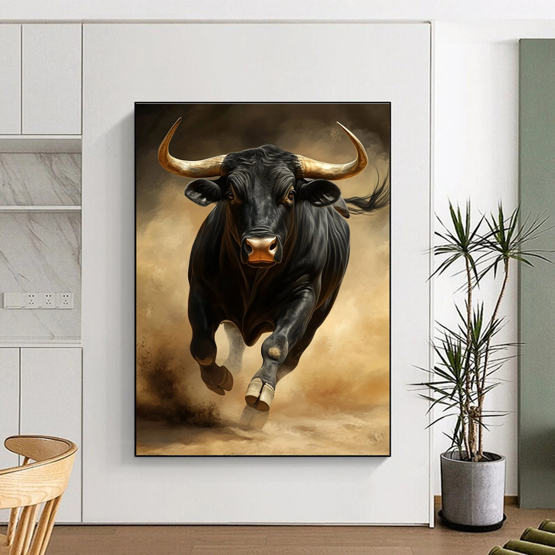 Realistic Charging Black Bull Abstract Painting GAB0033