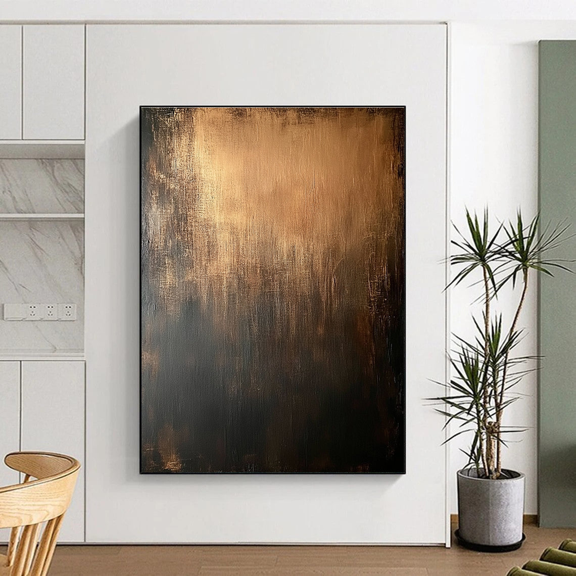 Bronze and Black Gradient Abstract Painting with Rich Depth WINK118