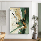 Textured Abstract Painting with Green and Gold Palette GAB0668