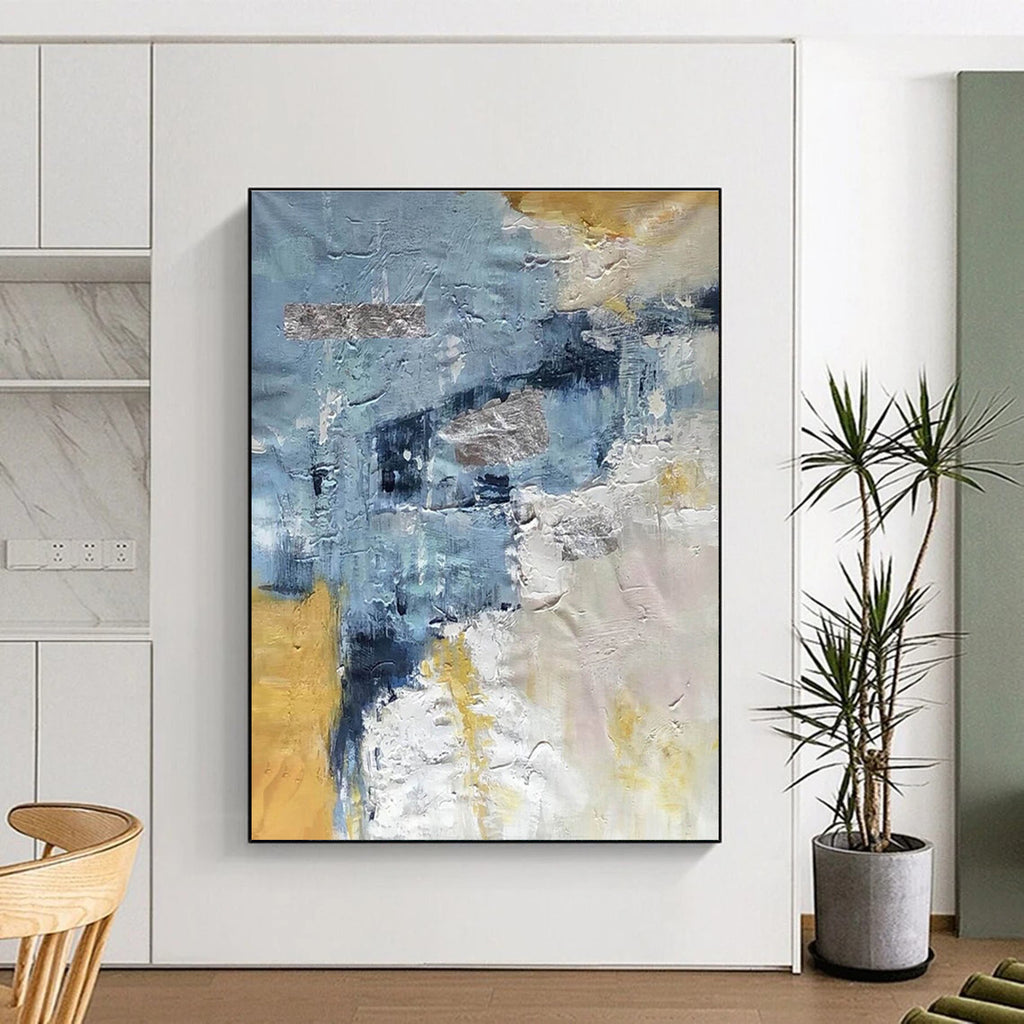 Chic Blue - Silver Abstract Layers Painting for Urban Interiors HENG255