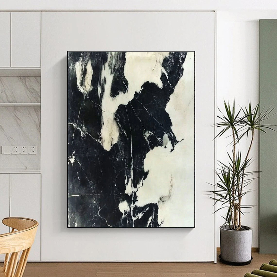 Black and White Marble - like Abstract Painting with Timeless Elegance WINK007