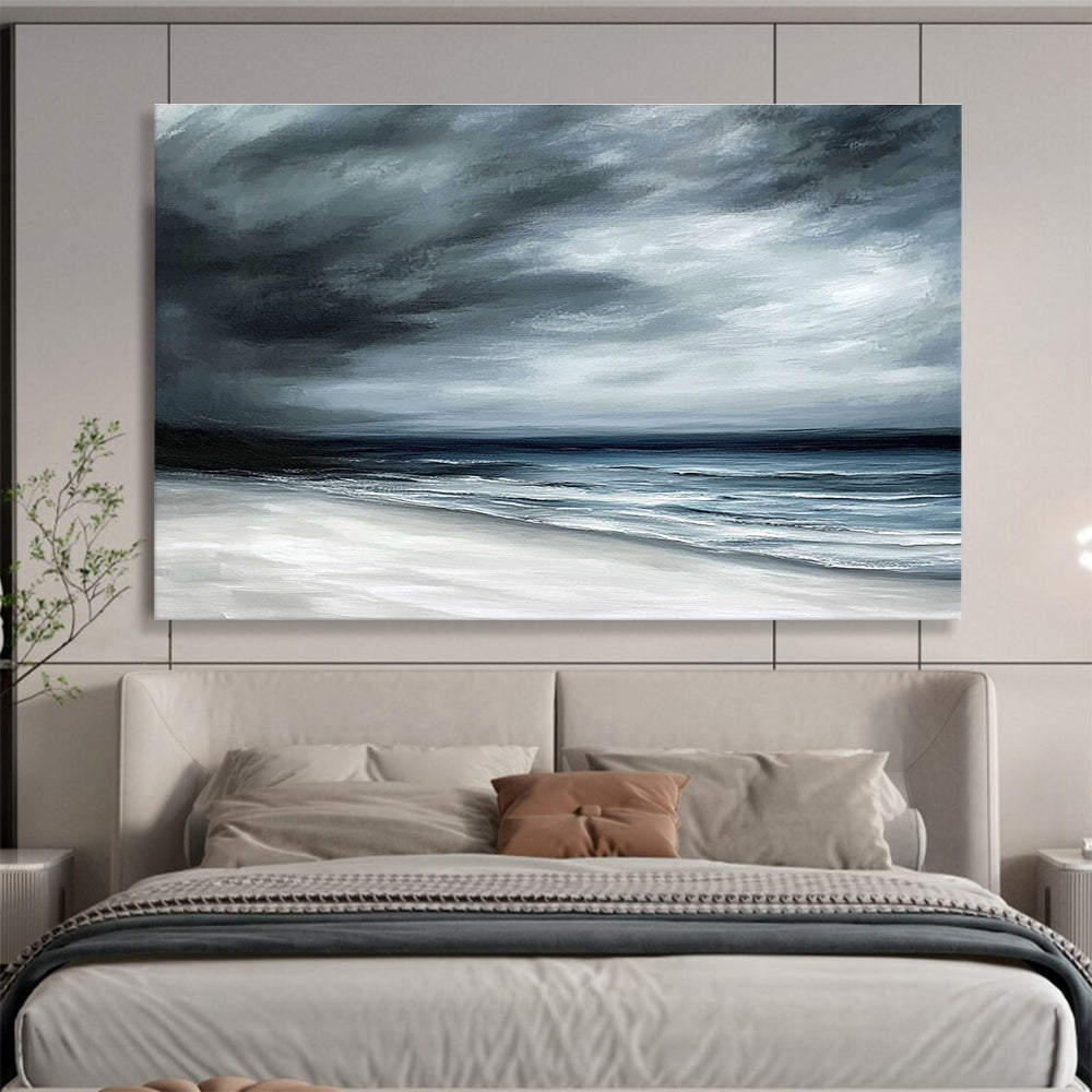 Stormy Coastal Landscape with Dark, Mood Tones Abstract Painting ABS339
