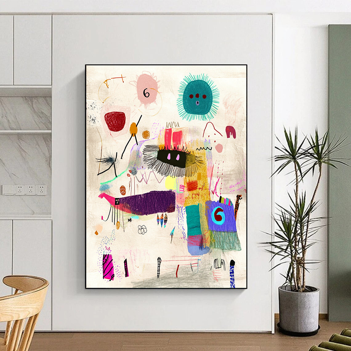 Whimsical Doodle Abstract Painting with Playful Forms GAB0102