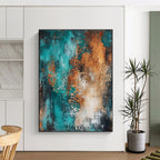 Teal and Orange Abstract Painting with Bold Contrast WINK208