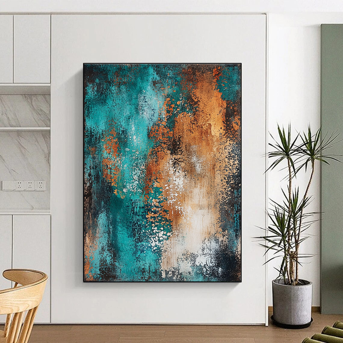 Teal and Orange Abstract Painting with Bold Contrast WINK208