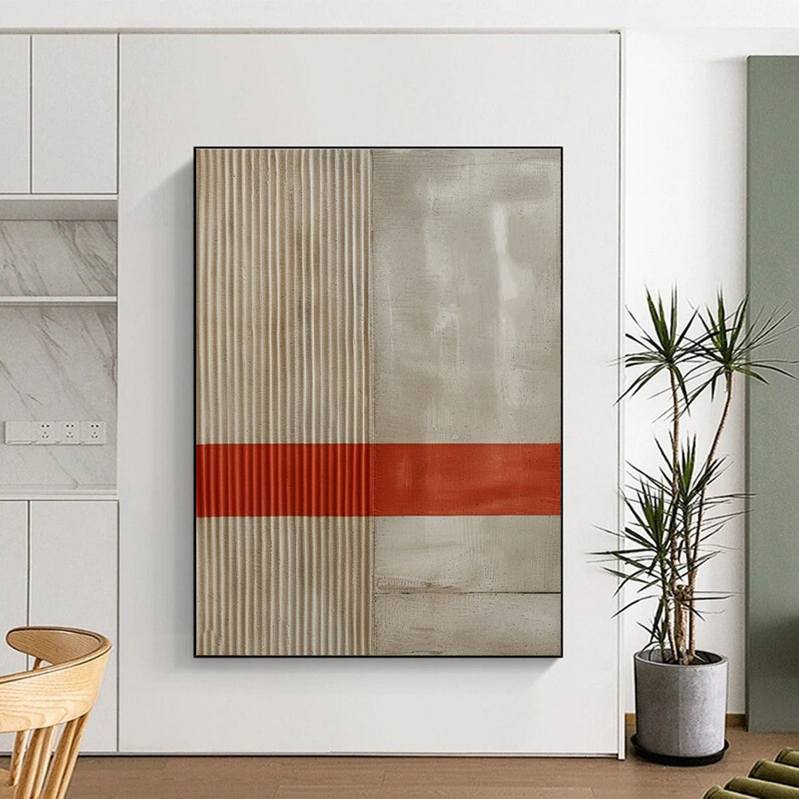 Minimalist Stripe Abstract Painting for Scandinavian - Style Interiors HENG007