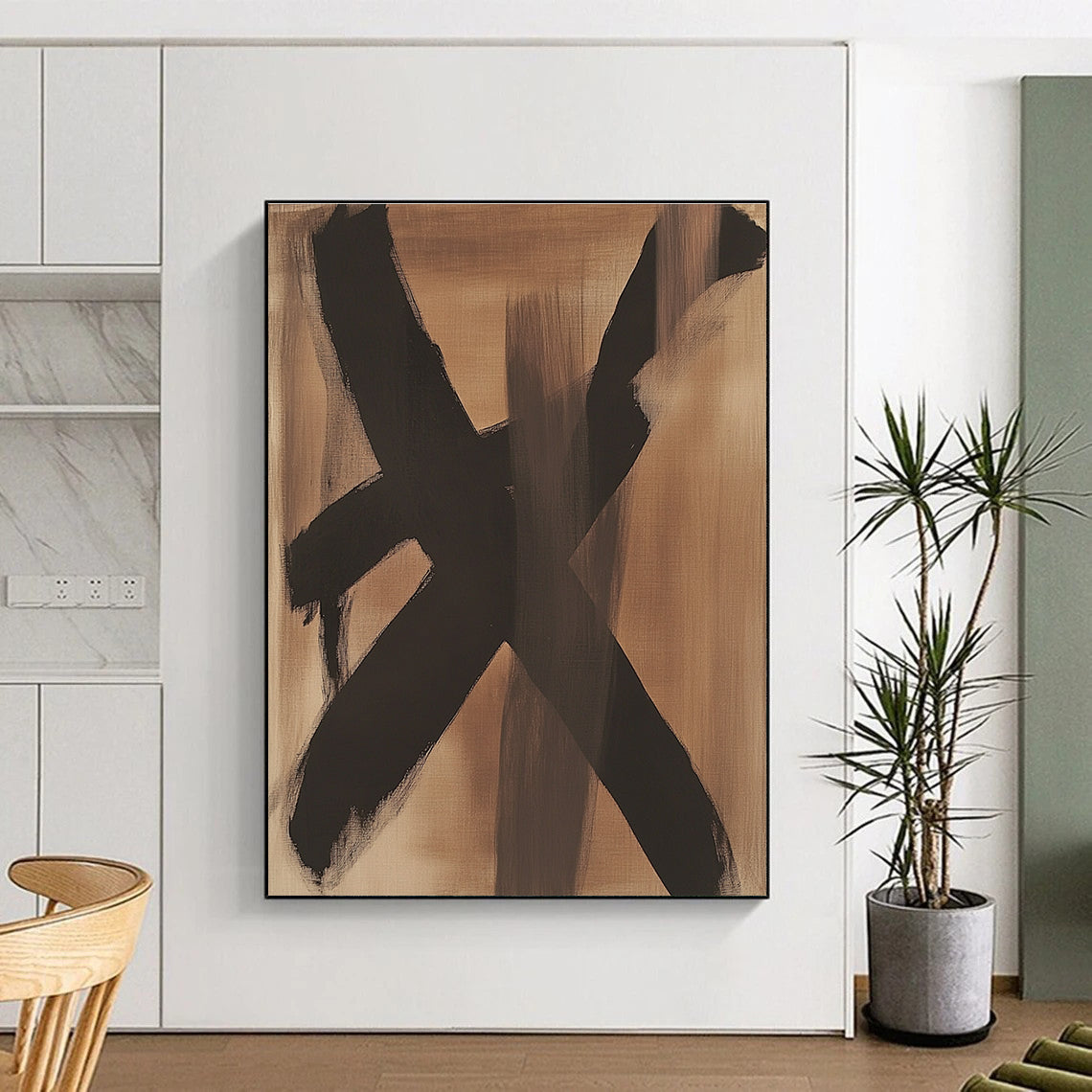 Brown Black Gestural Abstract Painting with Expressive Strokes WINK612