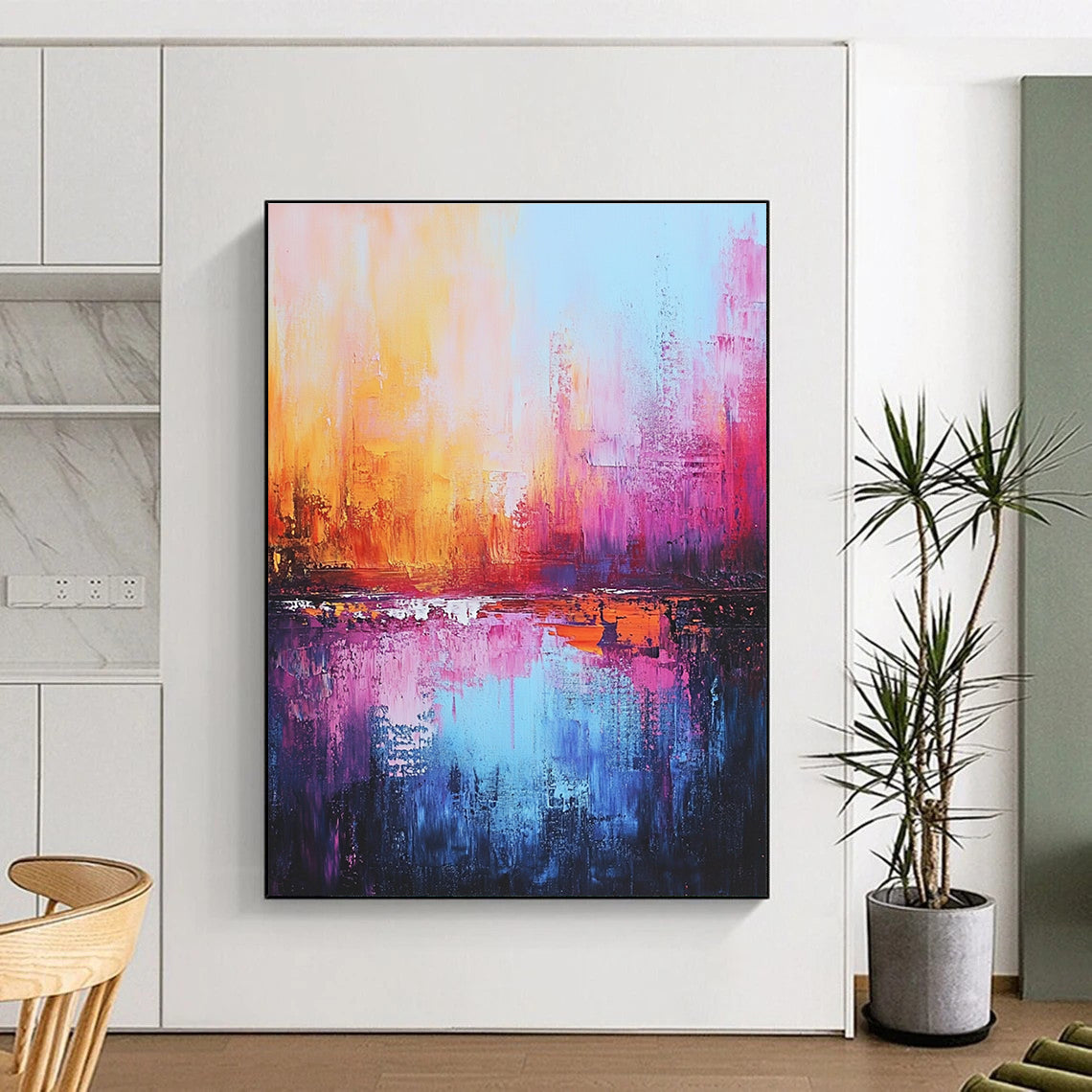 Colorful Cityscape Sunset Abstract Painting for Vibrant Rooftop Bars GAB0805