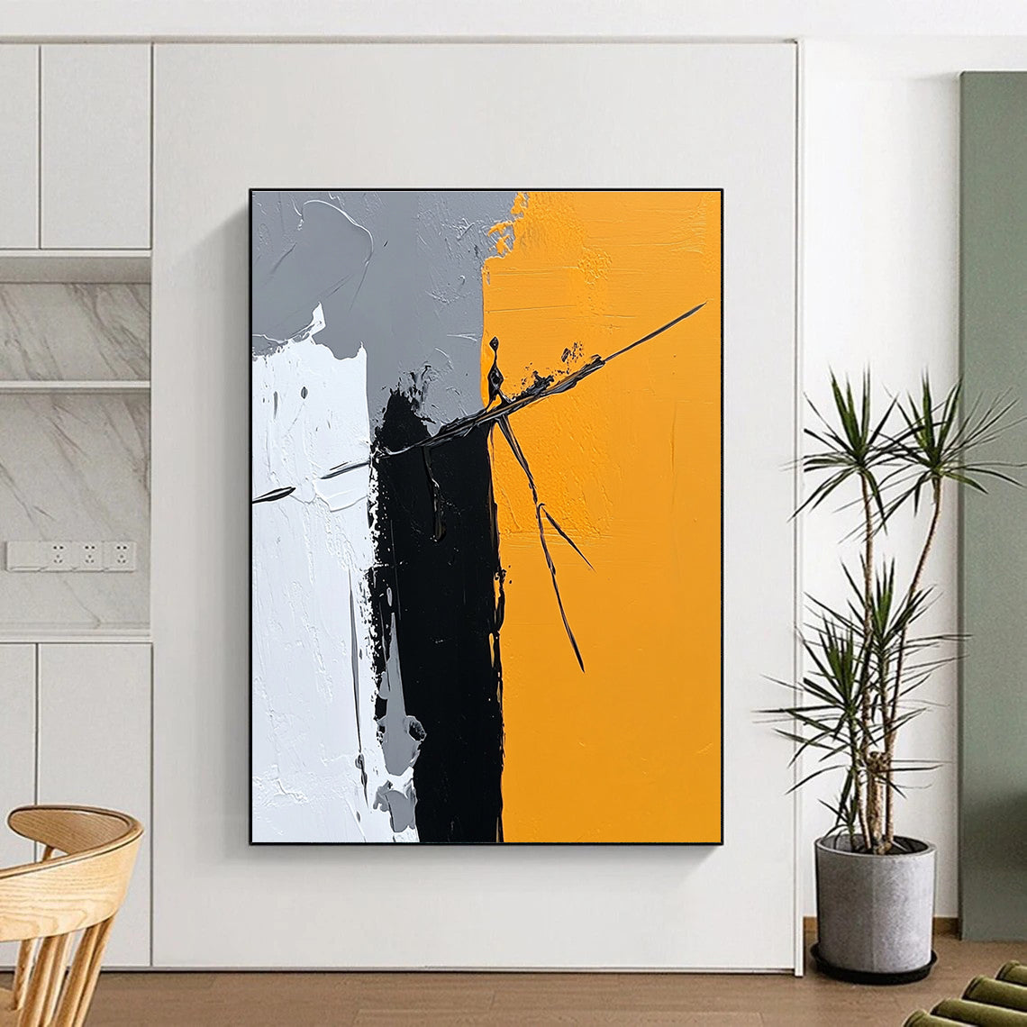 Gray Black and Orange Abstract Painting with Dynamic Lines WINK831