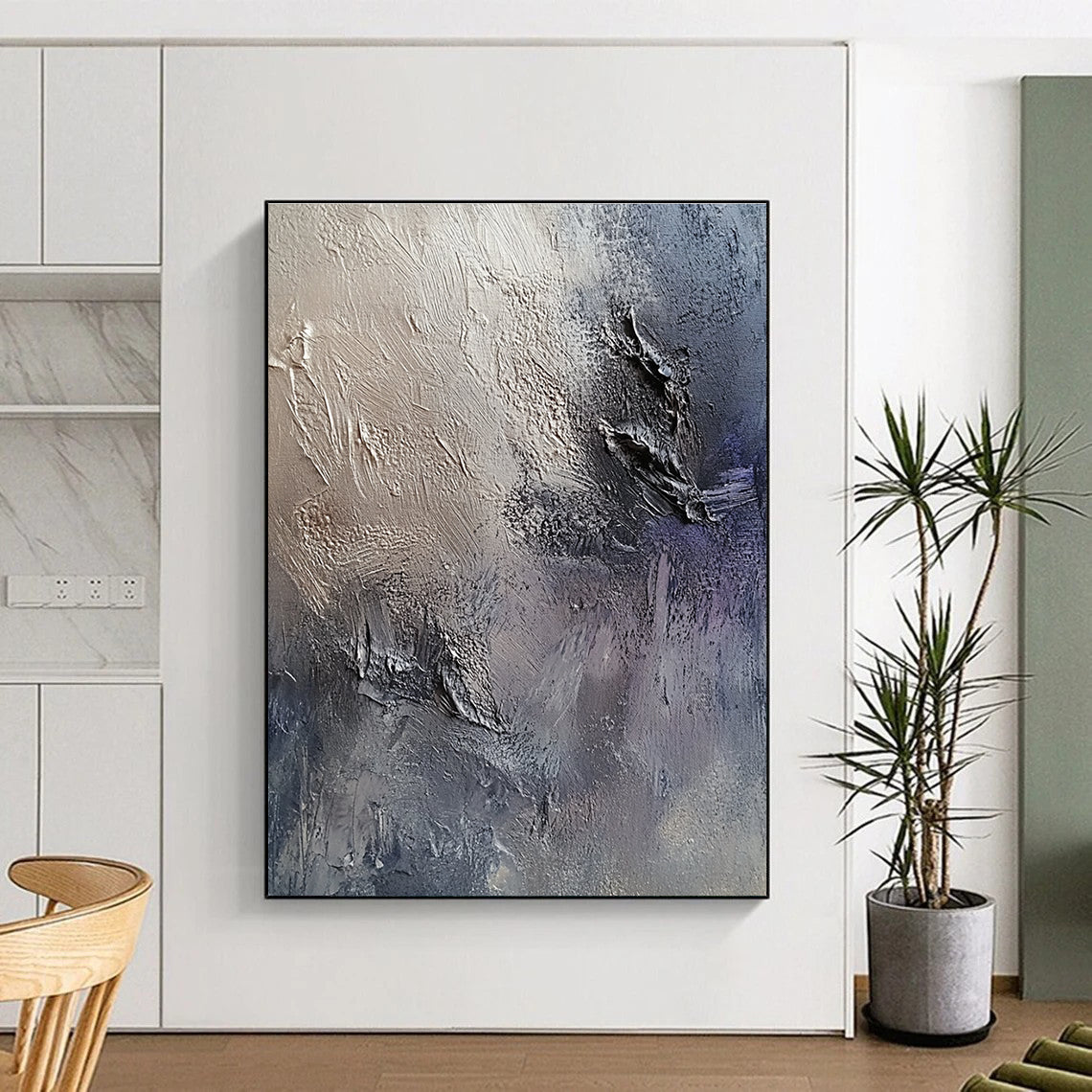 Gray and Purple Textured Layers Painting with Depth and Drama WINK069