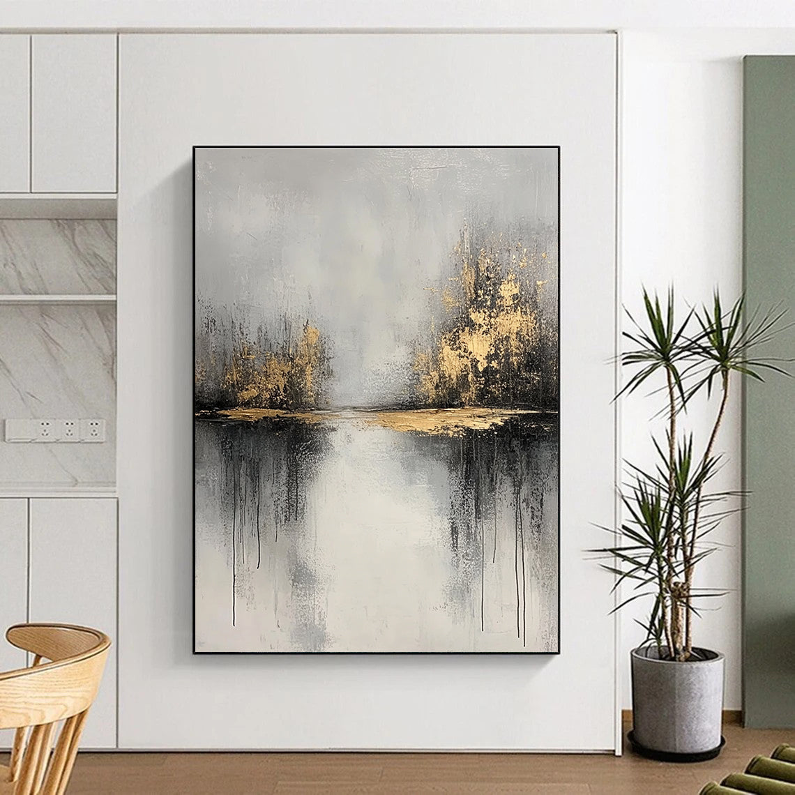 Gold - Lake Abstract Painting for Rustic - Chic Restaurants GAB0862