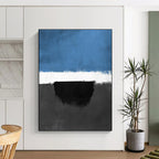 Blue Black and White Abstract Painting with Bold Contrasts WINK848