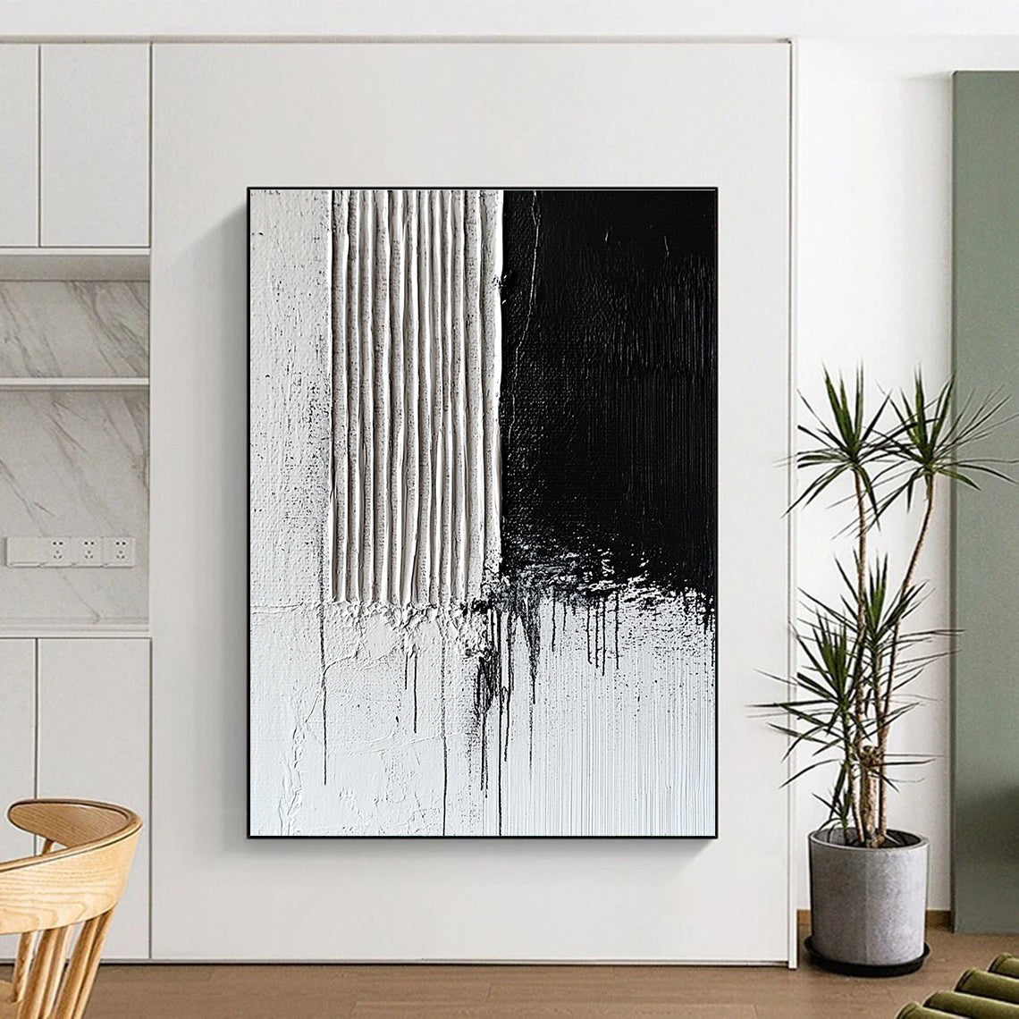 Black and White Drip Abstract Painting for Industrial - Styled Lofts GAB1025