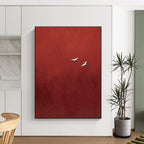 Two Cranes in Red Sky Abstract Painting for Dramatic Foyers HENG482
