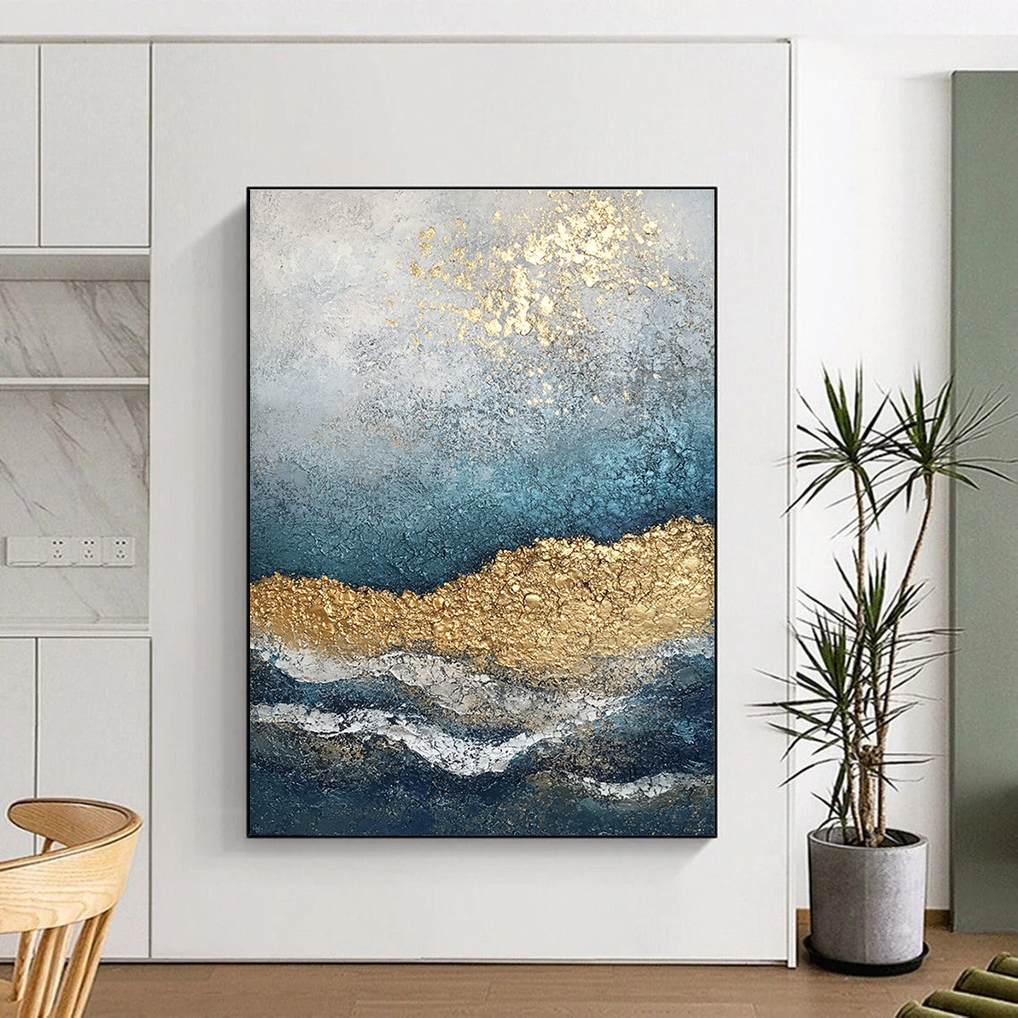 Coastal Gold Abstract Painting for Nautical - Themed Living Rooms GAB1253