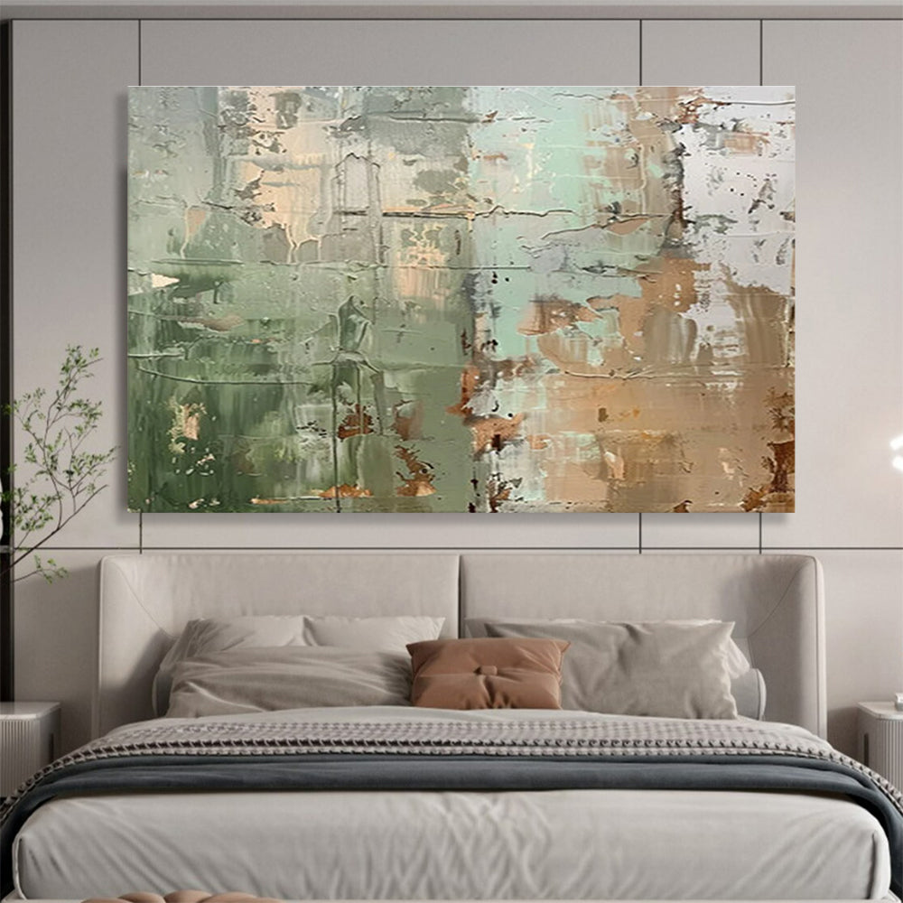 Green - Brown Abstract Painting for Earthy Interiors YHT106