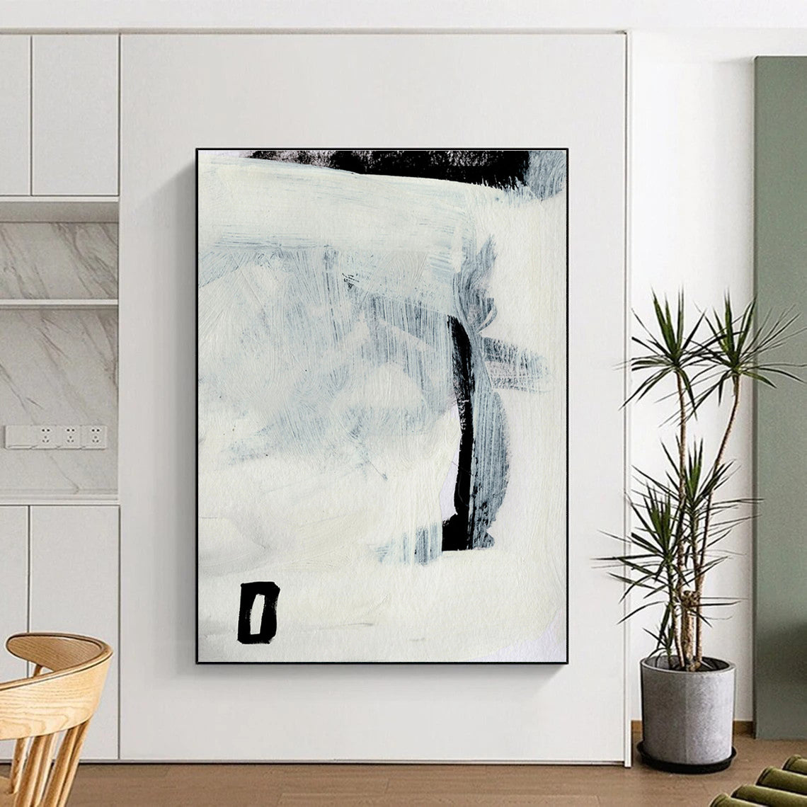 Subtle Black - White Abstract Painting for Zen - Inspired Reading Nooks HENG204