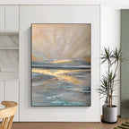 Ethereal Golden Seaside Sunrise Abstract Painting for Inspiring Spaces HENG264