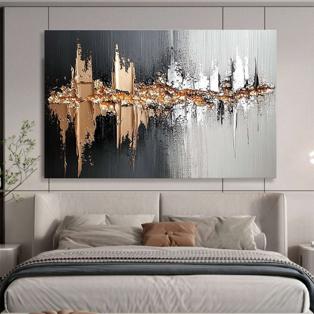 Black, White, and Gold Textured Abstract Painting ABS303