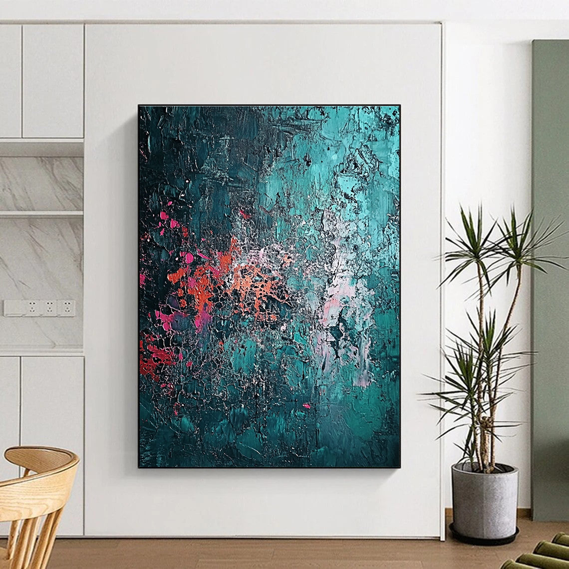 Textured Teal Abstract Painting with Intricate Details WINK642