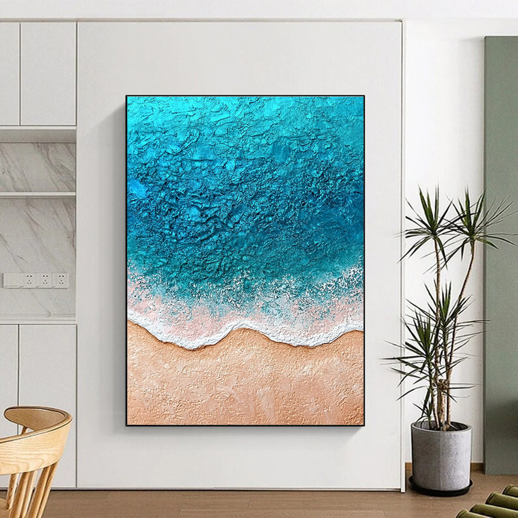 Textured Beach Scene Impressionistic Abstract Painting for Coastal Homes GAB1473