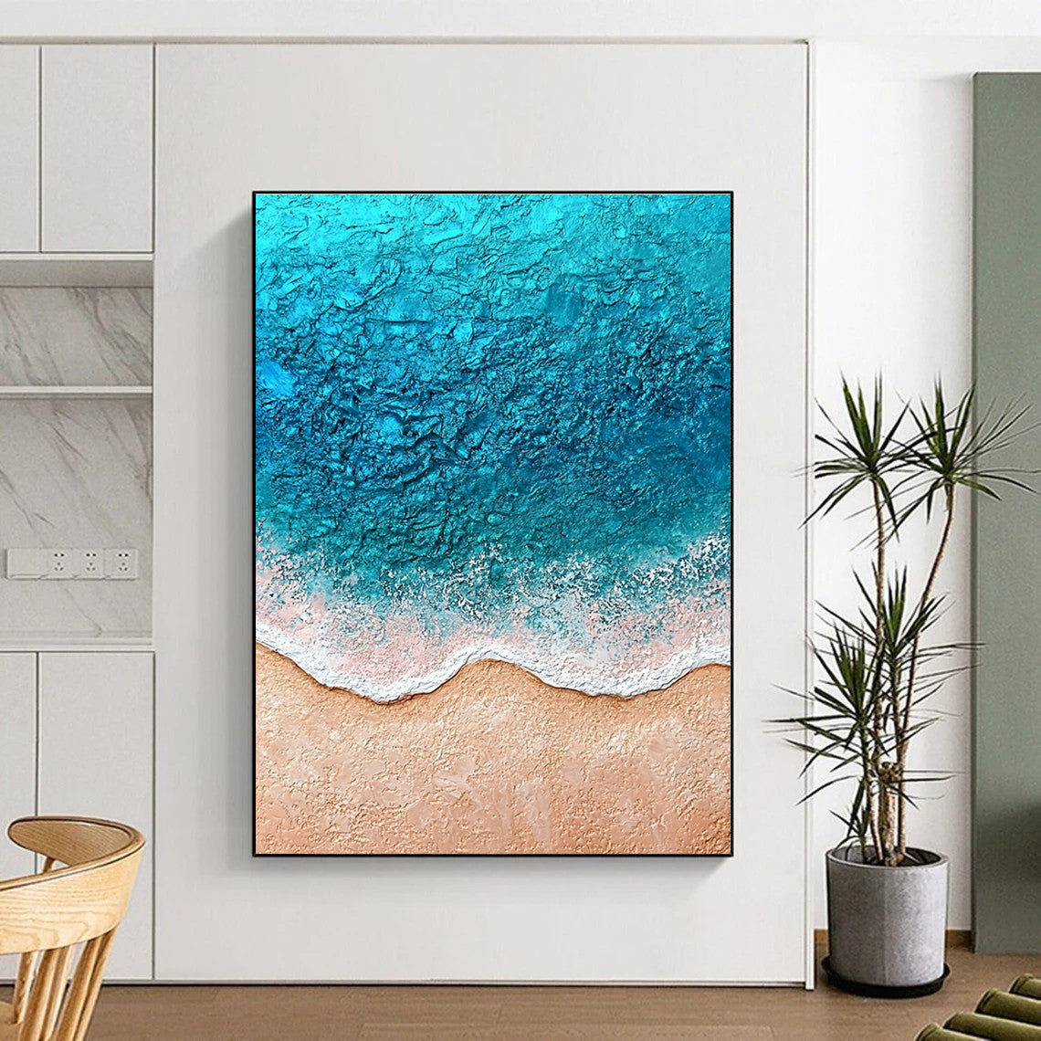 Textured Beach Scene Impressionistic Abstract Painting for Coastal Homes GAB1473
