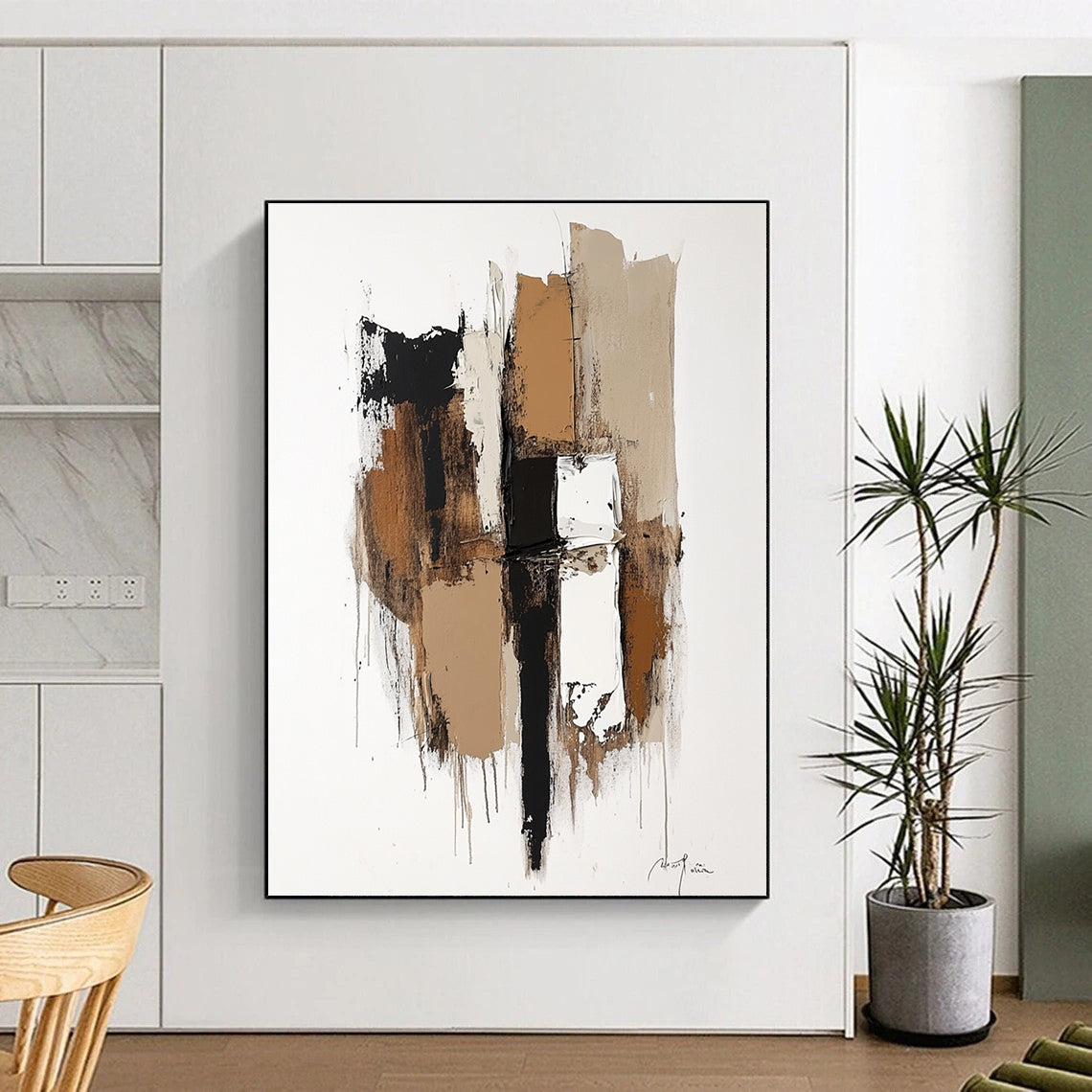 Neutral Abstract Composition Painting for Minimalist Bedrooms GAB1142