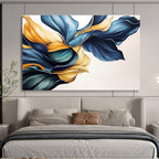 Blue and Gold Floral Shapes Abstract Painting with Elegant Fluidity ABS579
